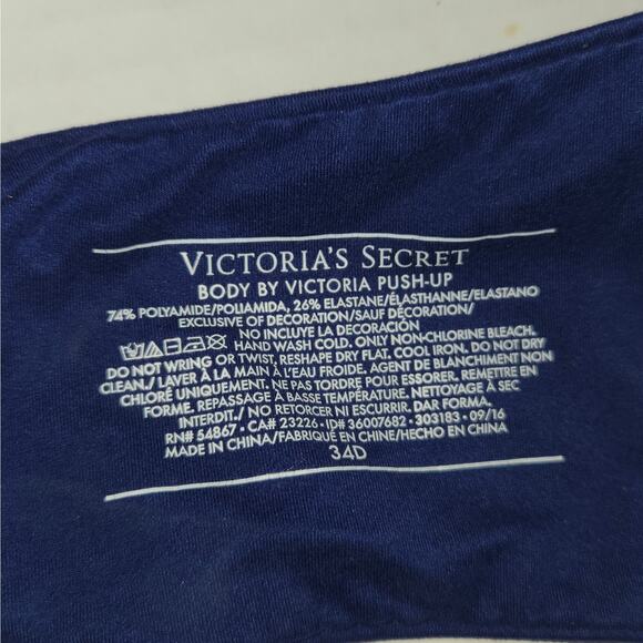 Victoria Secret body by Victoria Push Up 34D Blue Padded Back Closure Underwire - Picture 2 of 8